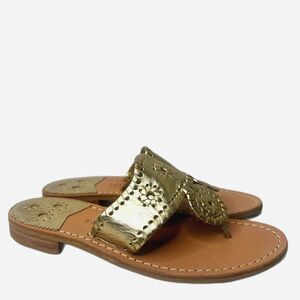 Jack Rogers Flat Sandal 5 Metallic Thong Flip Flop Dressy Vacation Gold Jacks